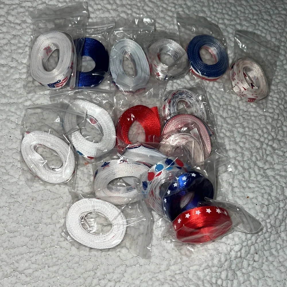 NIB 18pc 5yard red white & blue ribbons